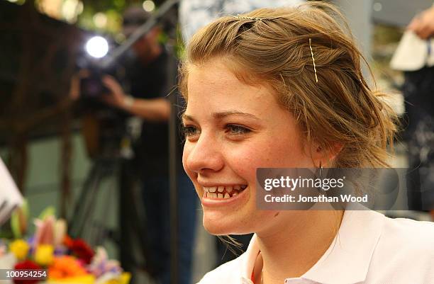 Portrait of round-the-world teen sailor Jessica Watson is taken while she signs autographs during a welcome home event at Queen Street Mall on May...