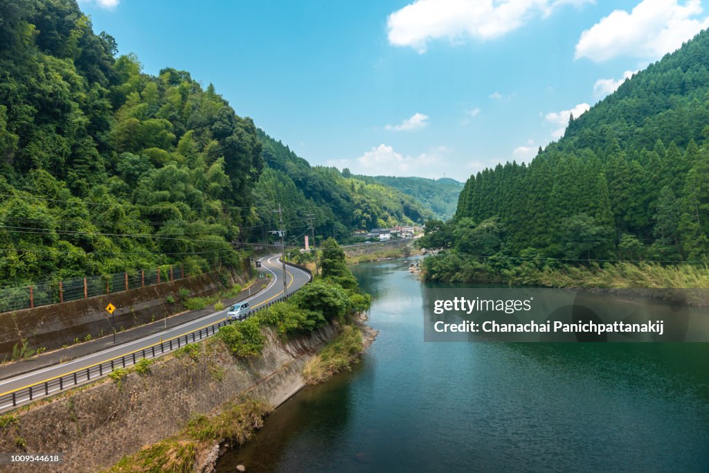 Nature scenery on the way to Yufuin in Japan