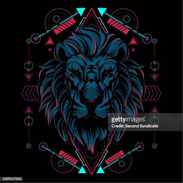 der löwe heilige geometrie - lion tattoo stock-grafiken, -clipart, -cartoons und -symbole