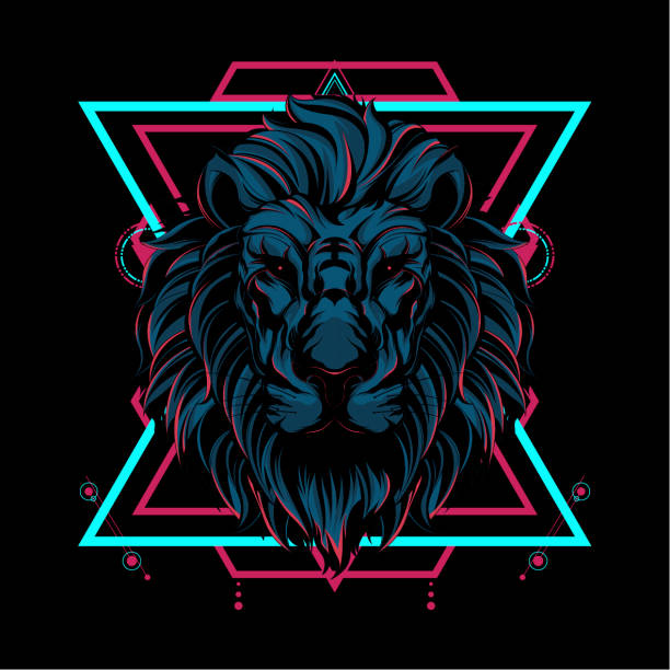 the lion sacred geometry - zoo art stock illustrations