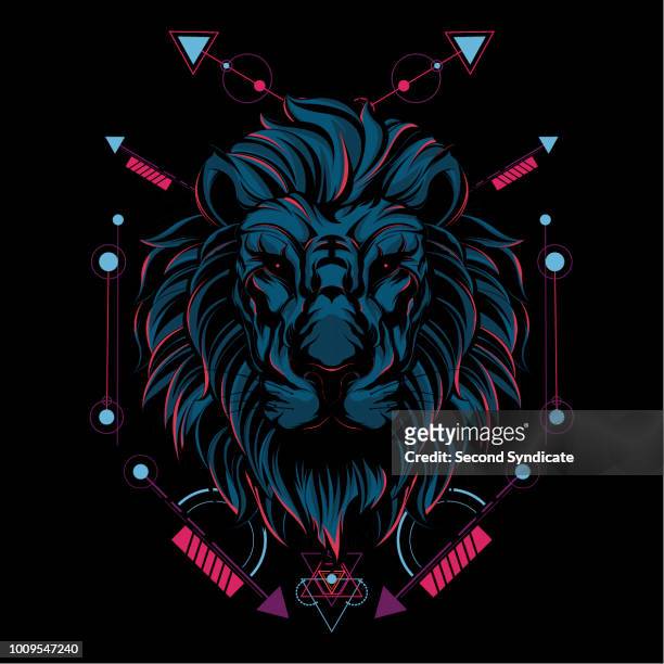 the lion sacred geometry - lion tattoo stock illustrations