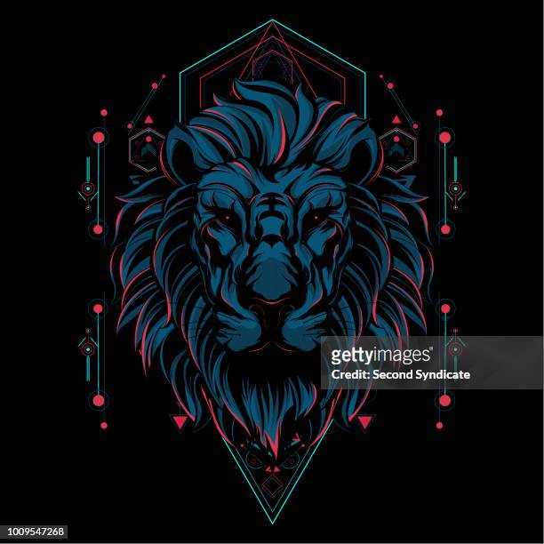 der löwe heilige geometrie - lion tattoo stock-grafiken, -clipart, -cartoons und -symbole