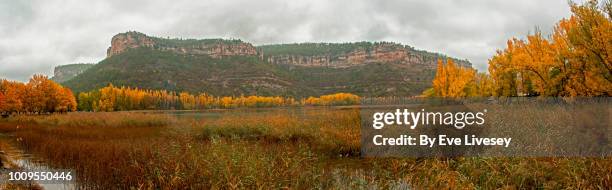 panoramic view of una lagoon - castilië-la-mancha stockfoto's en -beelden