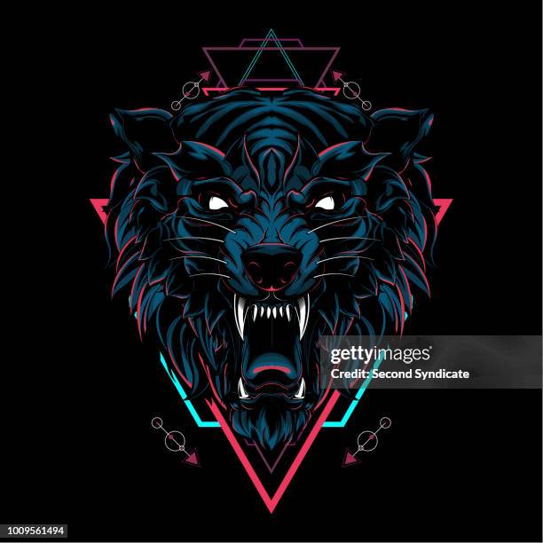 wilder wolf heilige geometrie - aggression stock-grafiken, -clipart, -cartoons und -symbole