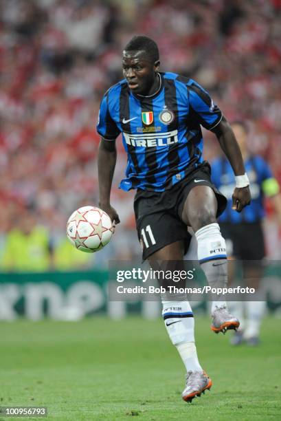 Sulley Muntari of Inter Milan during the UEFA Champions League Final match between Bayern Munich and Inter Milan at the Estadio Santiago Bernabeu on...