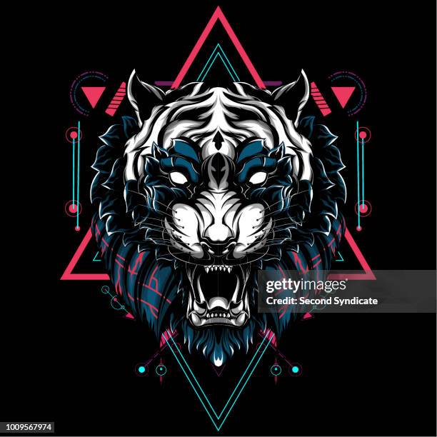 tiger sacred geometry - tiger image tattos stock illustrations