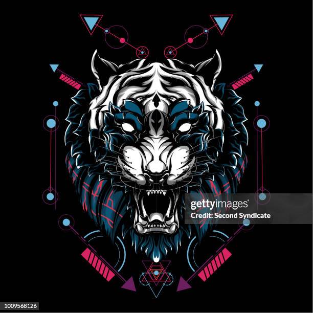 tiger sacred geometry - tiger image tattos stock illustrations