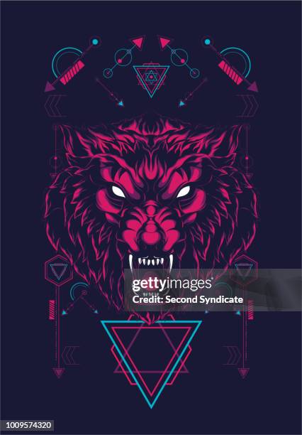 ilustraciones, imágenes clip art, dibujos animados e iconos de stock de geometría sagrada lobo salvaje - geometría sagrada