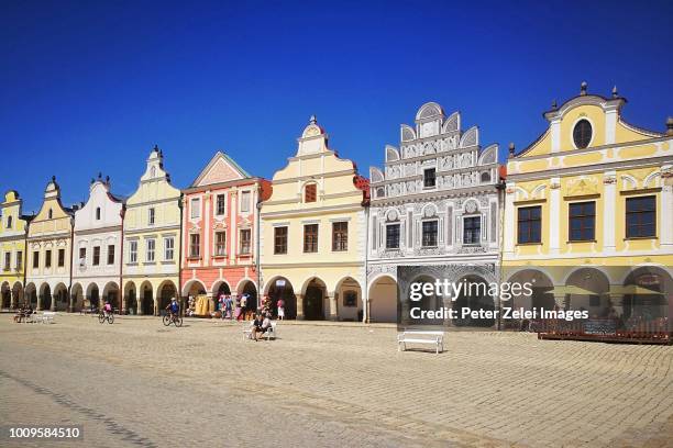 renaissance houses on the main square of telc - moravia stock pictures, royalty-free photos & images