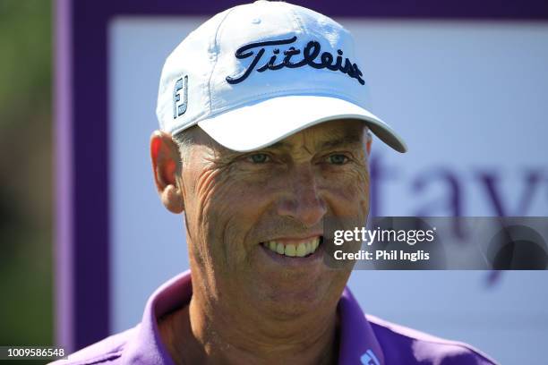 Mike Harwood of Australia in action during Day One of The Staysure PGA Seniors Championship at The London Club on August 2, 2018 in Ash, England.