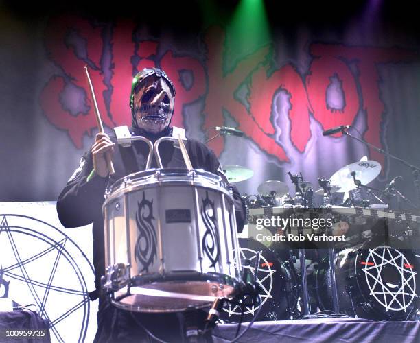 Chris Fehn of Slipknot performs on stage at the Astoria on May 24th 2004 in London.