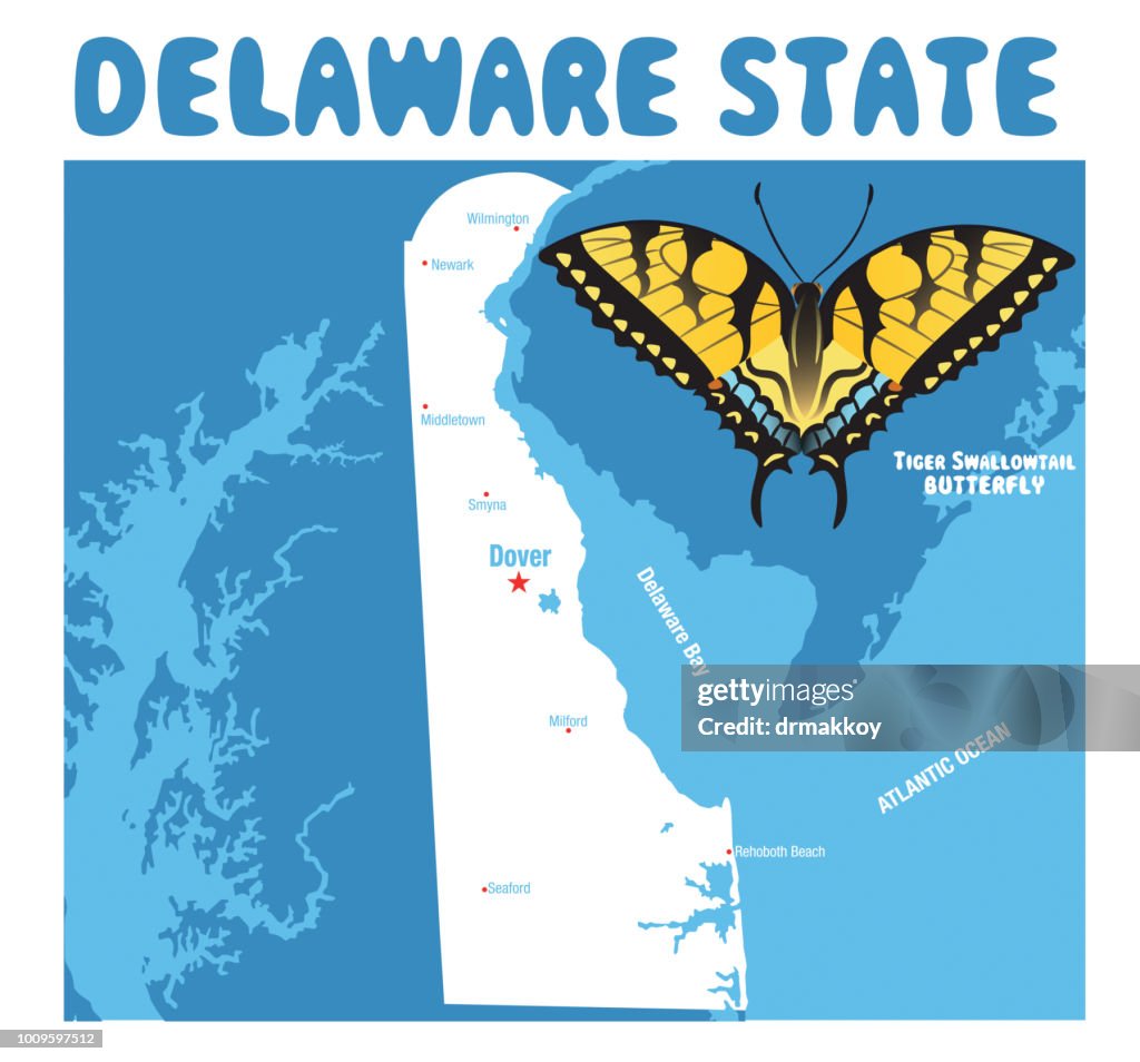 DELAWARE MAP and DELAWARE TIGER BUTTERFLY