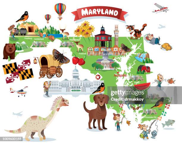 cartoon map of maryland - funny tourist stock illustrations