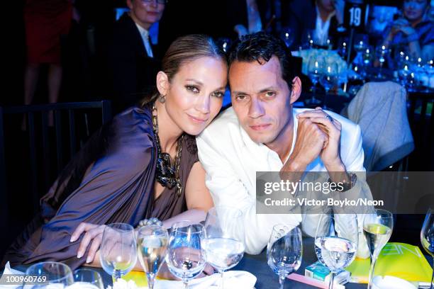 Jennifer Lopez and Marc Anthony attend the NEON Charity Gala in aid of the IRIS Foundation on May 24, 2010 in Moscow, Russia.