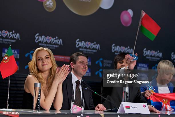 Of Belarus during a press conference after the first semi final at the Telenor Arena on May 25, 2010 in Oslo, Norway. In all, 39 countries will take...