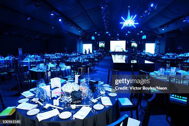 Internal view of the dinner hall at the NEON Charity Gala in aid of the IRIS Foundation on May 24, 2010 in Moscow, Russia.