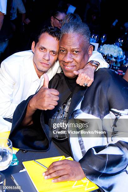 Marc Anthony and Andre Leon Talley attend the NEON Charity Gala in aid of the IRIS Foundation on May 24, 2010 in Moscow, Russia.