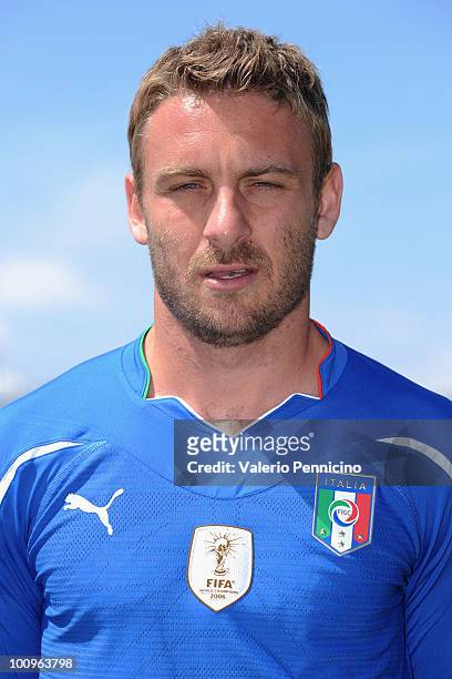 Daniele De Rossi of Italy national team poses for a photo during the official Fifa World Cup 2010 portrait session on May 26, 2010 in Sestriere near...