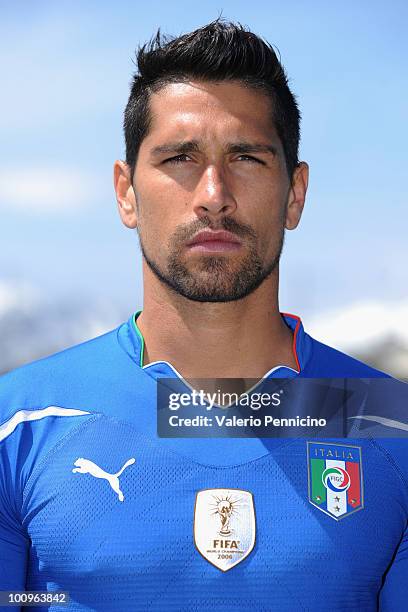 Marco Borriello of Italy national team poses for a photo during the official Fifa World Cup 2010 portrait session on May 26, 2010 in Sestriere near...