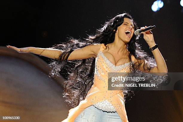 Eva Rivas from Armenia performs her song "Apricot Stone" on May 26, 2010 in Oslo during a rehearsal for the second semi-final of the Eurovision Song...