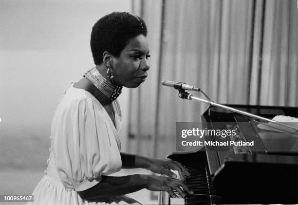 8th DECEMBER: American singer-songwriter Nina Simone performing at the piano on the BBC's David Frost Show, London, 1968.