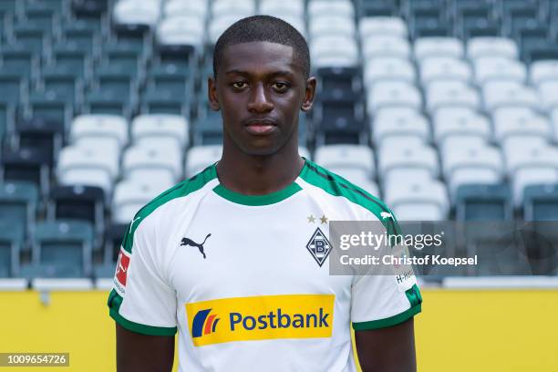 Mamadou Doucoure of Borussia Moenchengladbach poses during the team presentation at Borussia Park on August 2, 2018 in Moenchengladbach, Germany.