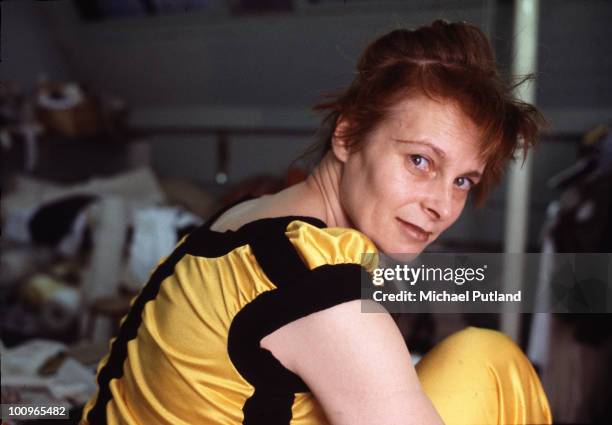 English fashion designer Vivienne Westwood at her studio, London, circa 1982.