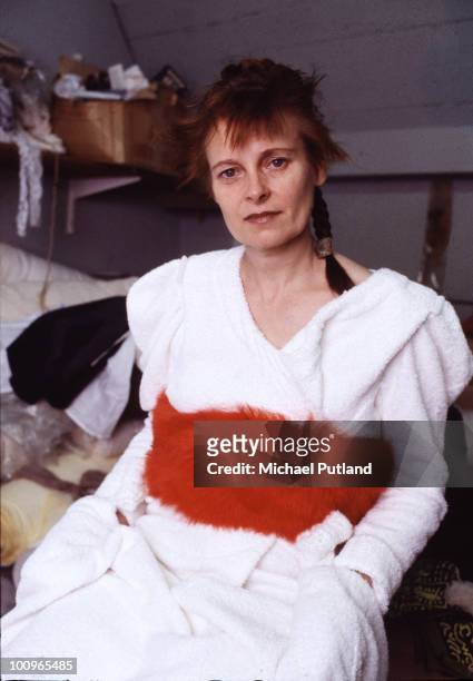 English fashion designer Vivienne Westwood at her studio, London, circa 1982.