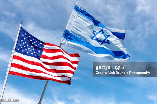 united states and israel flags, jerusalem, israel - israel ストックフォトと画像