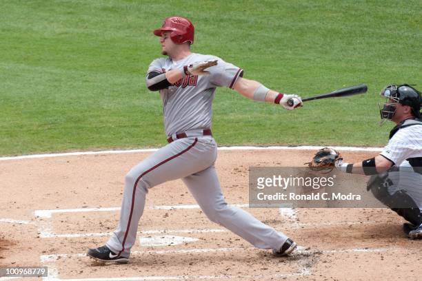 Chris Snyder of the Arizona Diamondbacks bats during a MLB game against the Florida Marlins in Sun Life Stadium on May 18, 2010 in Miami, Florida.