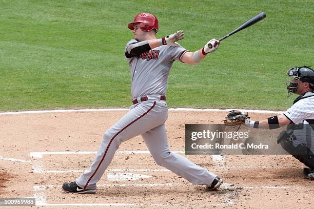 Chris Snyder of the Arizona Diamondbacks bats during a MLB game against the Florida Marlins in Sun Life Stadium on May 18, 2010 in Miami, Florida.