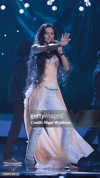 Eva Rivas of Armenia performs during the dress rehearsal of the Eurovision Song Contest on May 26, 2010 in Oslo, Norway.