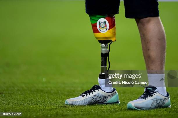 Legs of Jakson Follmann are pictured prior to the friendly football match between Torino FC and Chapecoense. Torino FC won 2-0 over Chapecoense.