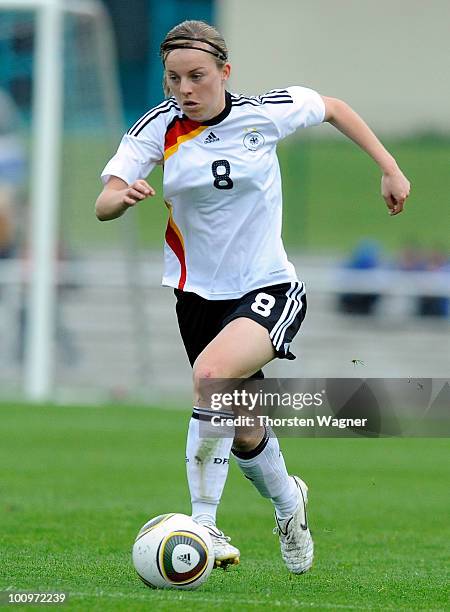Juliane Maier of Germany runs with the ball during the U23 International friendly match between Germany and USA at Georg Gassmann stadium on May 26,...