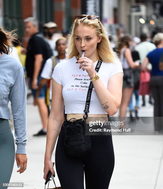 Actress Sophie Turner is seen walkng in soho on August 2, 2018 in New York City.