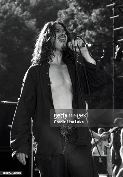 Chris Cornell of Soundgarden performs during Lollapalooza 1992 at Waterloo Village in Stanhope, New Jersey August 11, 1992 in Allentown, Pennsylvania.
