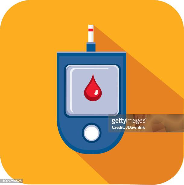blood glucose medical flat design themed icon set with shadow - blood sugar icon stock illustrations