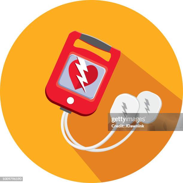 medical defibrillator flat design themed icon set with shadow - defibrillator stock illustrations