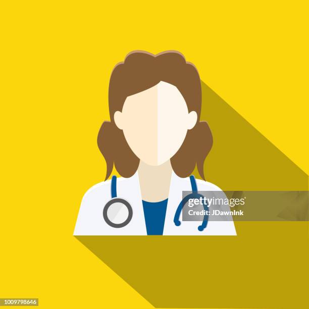 medical flat design themed icon set with shadow - female doctor stock illustrations