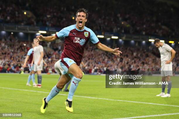 Jack Cork of Burnley celebrates after scoring a goal to make it 2-1 and 3-2 on Aggregate during the UEFA Europa League Second Qualifying Round: 2nd...