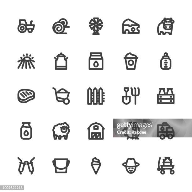 dairy farm icons - bold line series - food processing plant stock illustrations