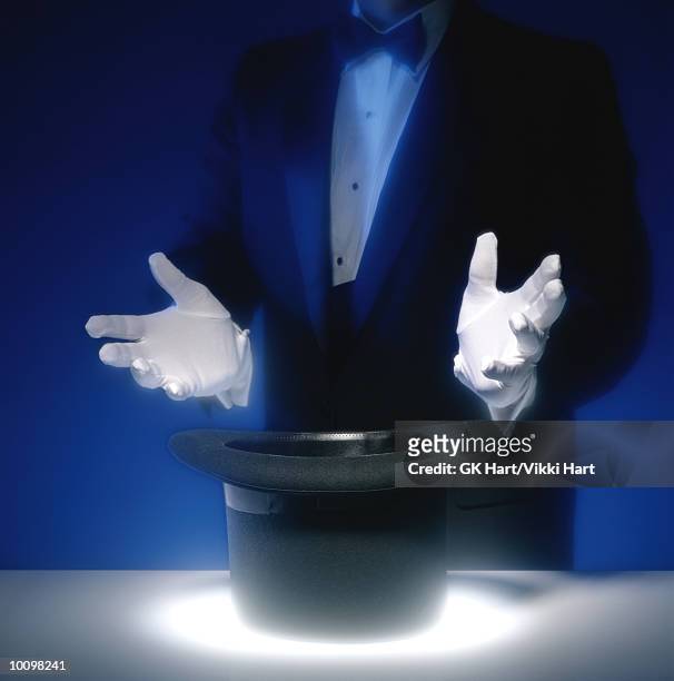 magician hat and hands without rabbit, number 1 of 2 - magician stock pictures, royalty-free photos & images