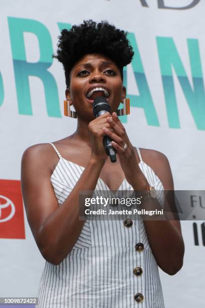 Adrienne Walker from the cast of "The Lion King" performs at 106.7 LITE FM's Broadway in Bryant Park on August 2, 2018 in New York City.