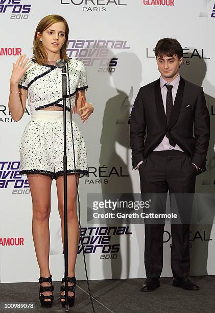 Actress Emma Watson and Actor Daniel Radcliffe poses in the winners room at the National Movie Awards 2010 at the Royal Festival Hall on May 26, 2010...