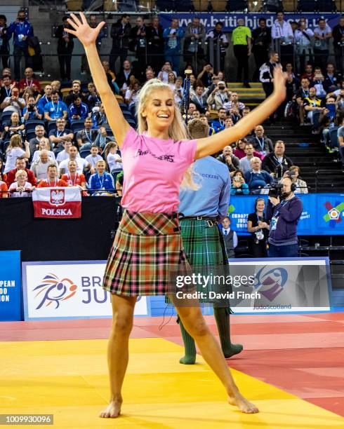 The five person "Bag Rockers" band and dancers entertained the audience in the break before the final block during day 2 of the 2018 Glasgow Veteran...
