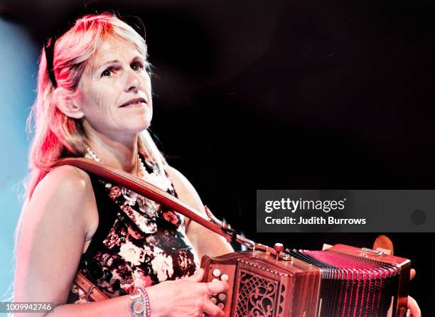 Irish musician Sharon Shannon, playiing the accordion, performing at the Womad Festival 2018 at Charlton Park on July 27, 2018 in Malmesbury, England.