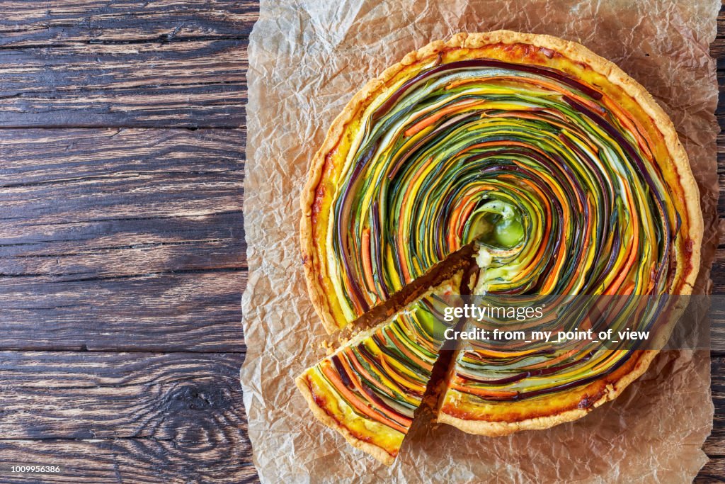 Vegetable Spiral quiche on a paper