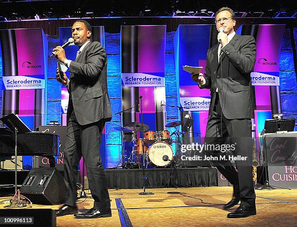 Actors/Comedians Bell Bellamy and Bob Saget perform at the Scleroderma Research Foundation's ''Cool Comedy-Hot Cuisine'' benefit gala at the Four...