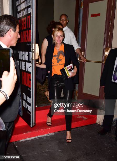 Julia Roberts leaves 'Pretty Woman:The Musical' play at The Nederlander Theatre on August 2, 2018 in New York City.