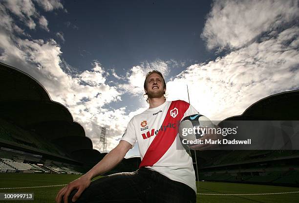 Former Dutch youth International Rutger Worm is presented to the media as the Hearts latest signing at a Melbourne Heart A-League press conference at...